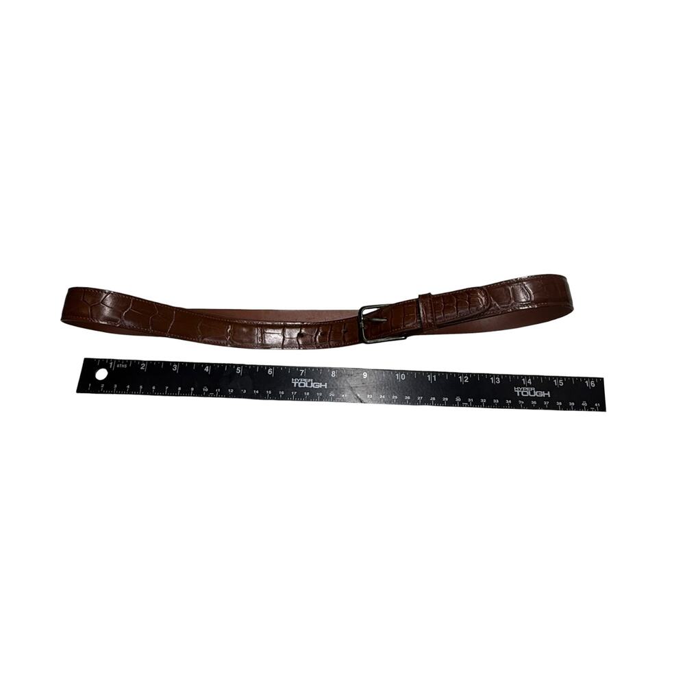 Brown Croc Embossed Leather Belt Antiqued Buckle 37 Inches - Picture 5 of 6